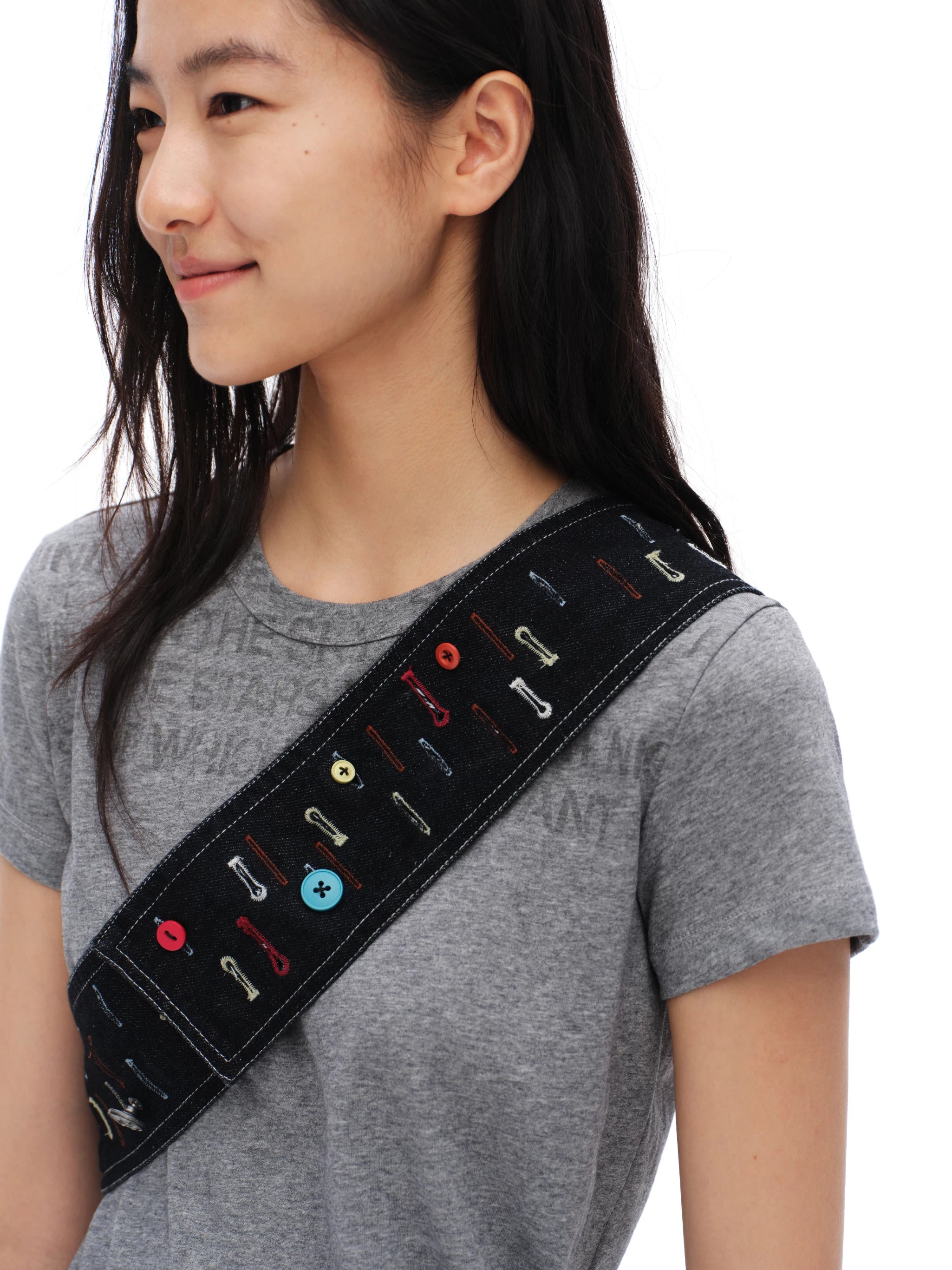 Oinimi Fun Buttonhole Embroidered Denim Fanny Pack