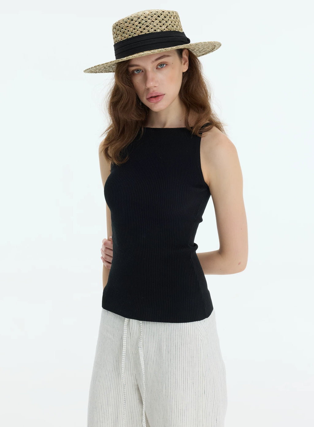 Veryrareme Lyocell Linen Ribbed Racerback Tank Top