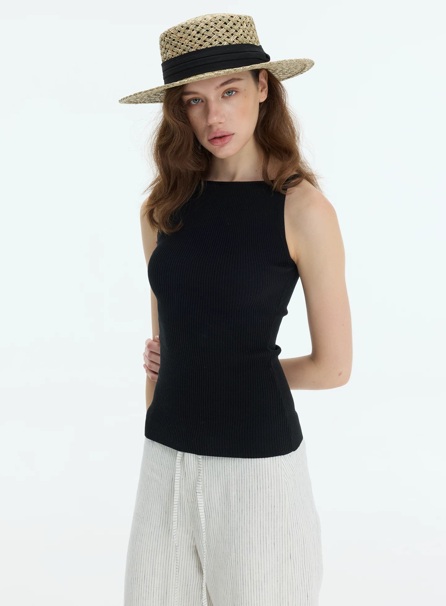 Veryrareme Lyocell Linen Ribbed Racerback Tank Top
