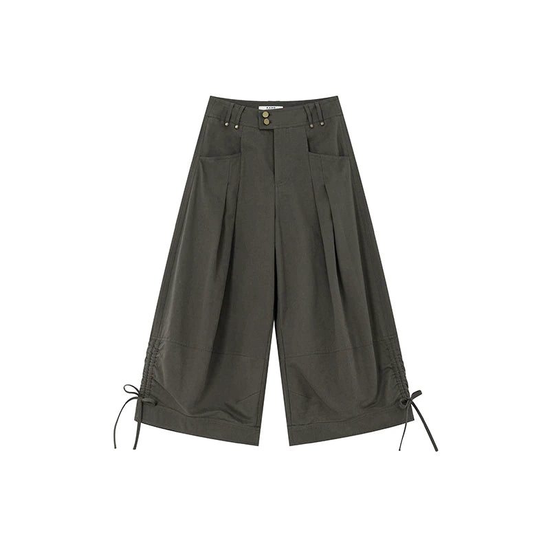 KANO Dark Gray Japanese Relaxed Fit Loose Capri Cargo Pants