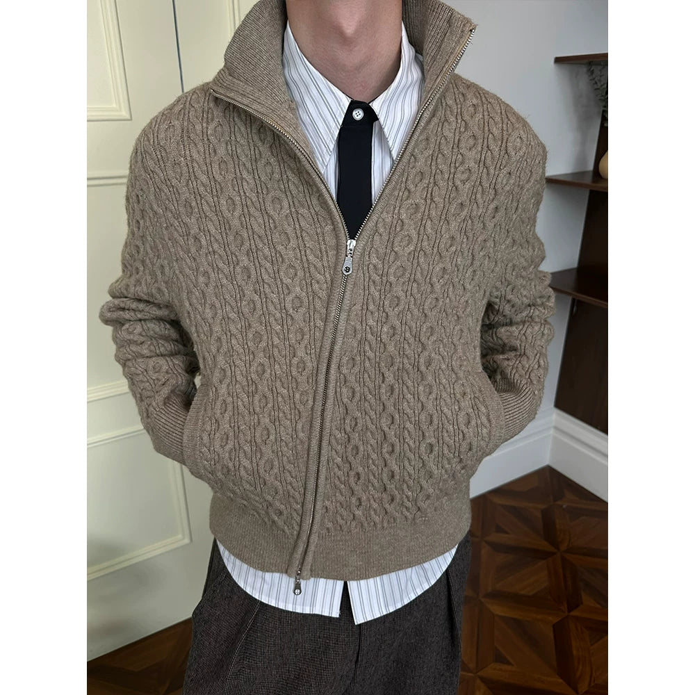 KREATE 800g Cable Knit Warm Slant-Zip Sweater Jacket