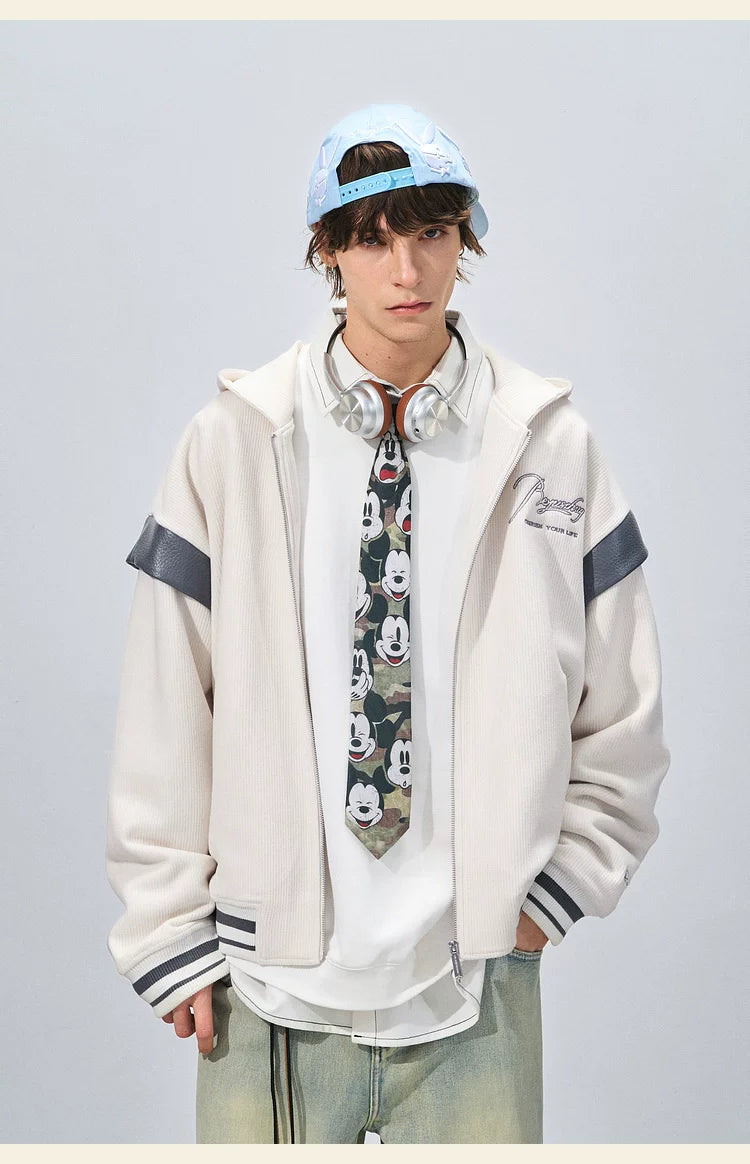 BJHG Corduroy Contrast Fake Two-piece Hooded Jacket