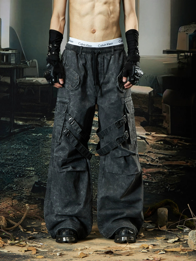 NOMANIAI Loose pleated multi-pocket overalls
