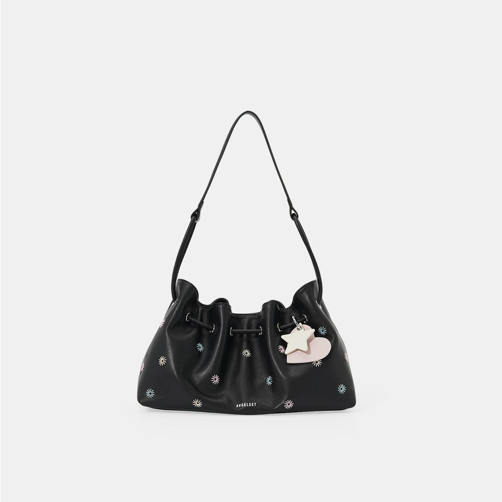 ANGELSKY Black Leather Magnetic Snap Underarm Bag
