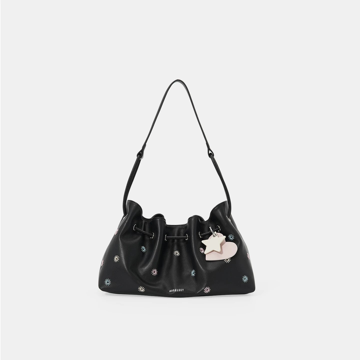 ANGELSKY Black Leather Magnetic Snap Underarm Bag