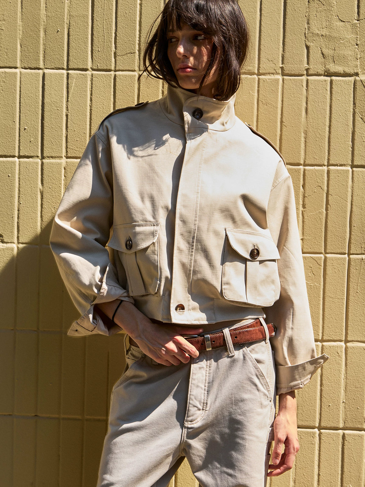 VLABMADE Light Khaki Safari Multi-Pocket Loose-Fit Jacket