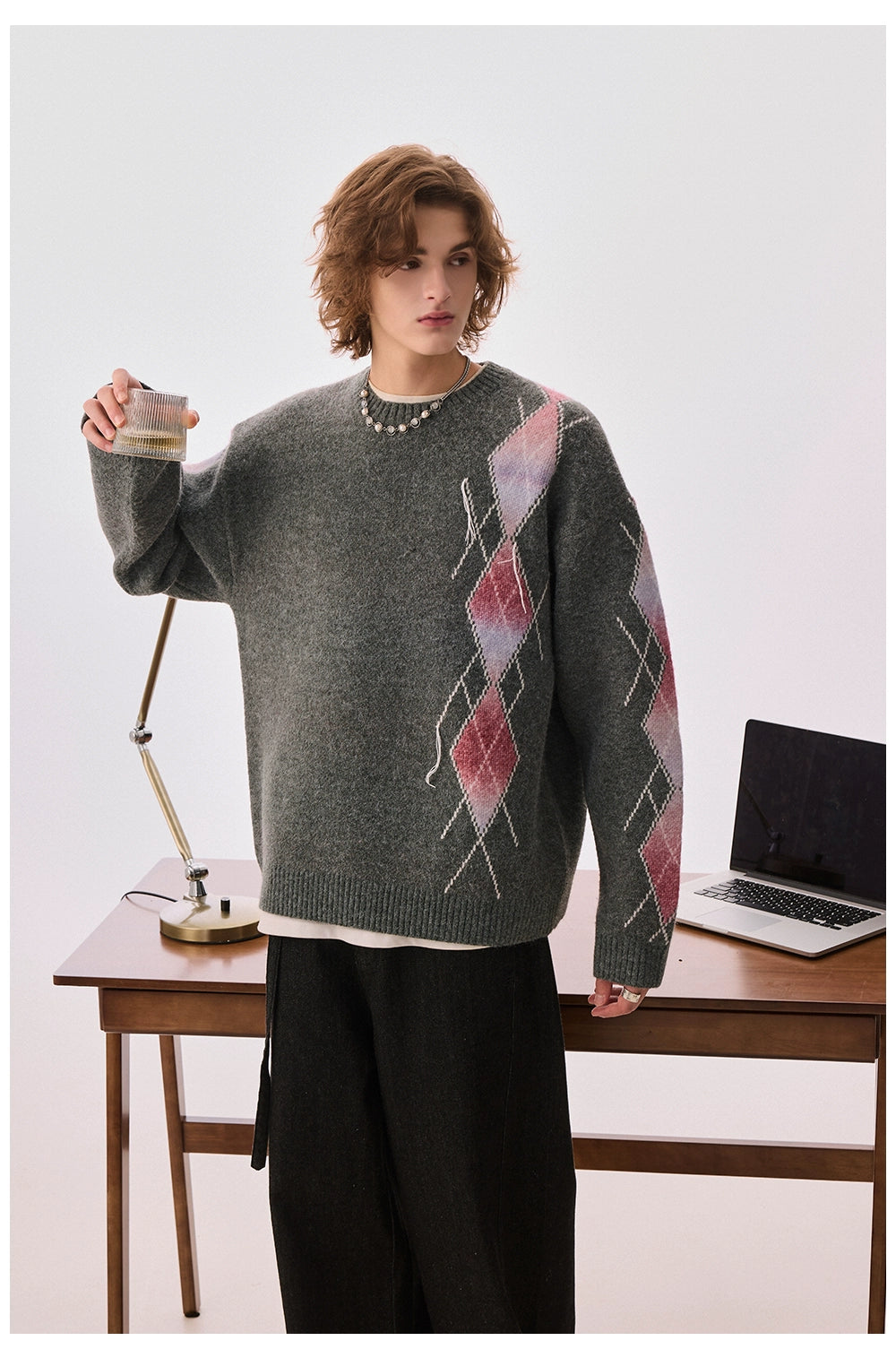 CHOR Lazy Style Plaid Knitted Sweater