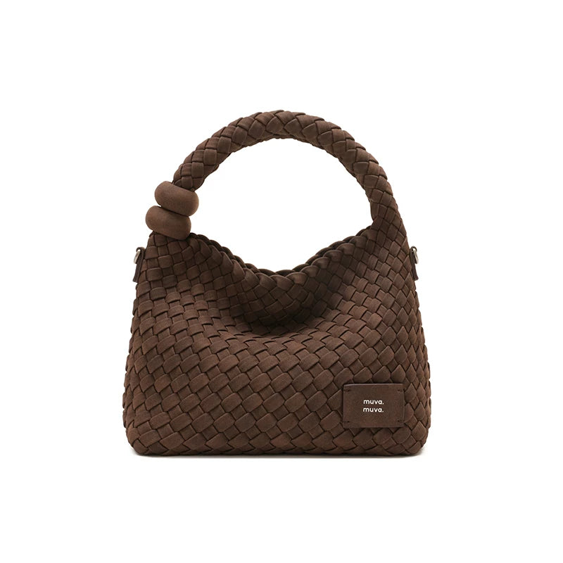 muva. Handwoven Straw Magnetic Snap Bucket Bag