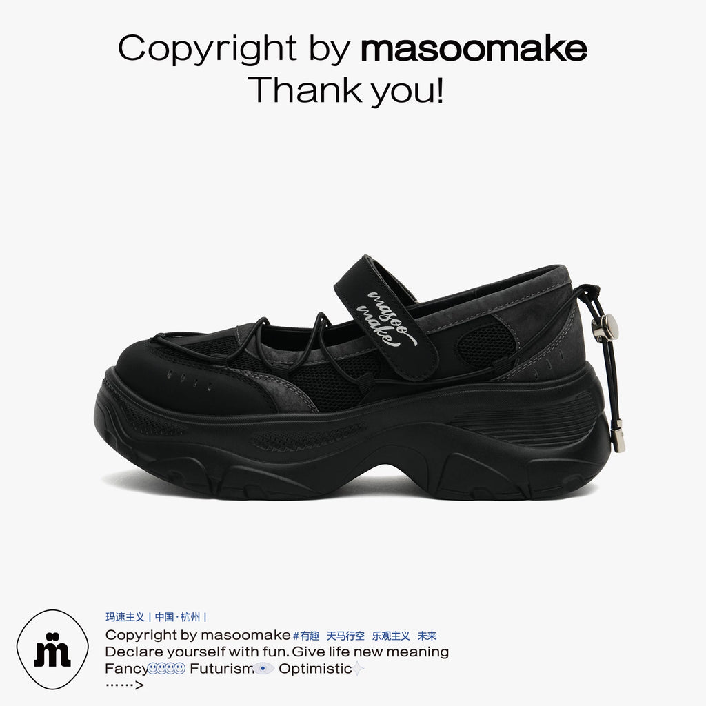 MASOOMAKE Suede Round-Toe Mary Jane Platform Sandal
