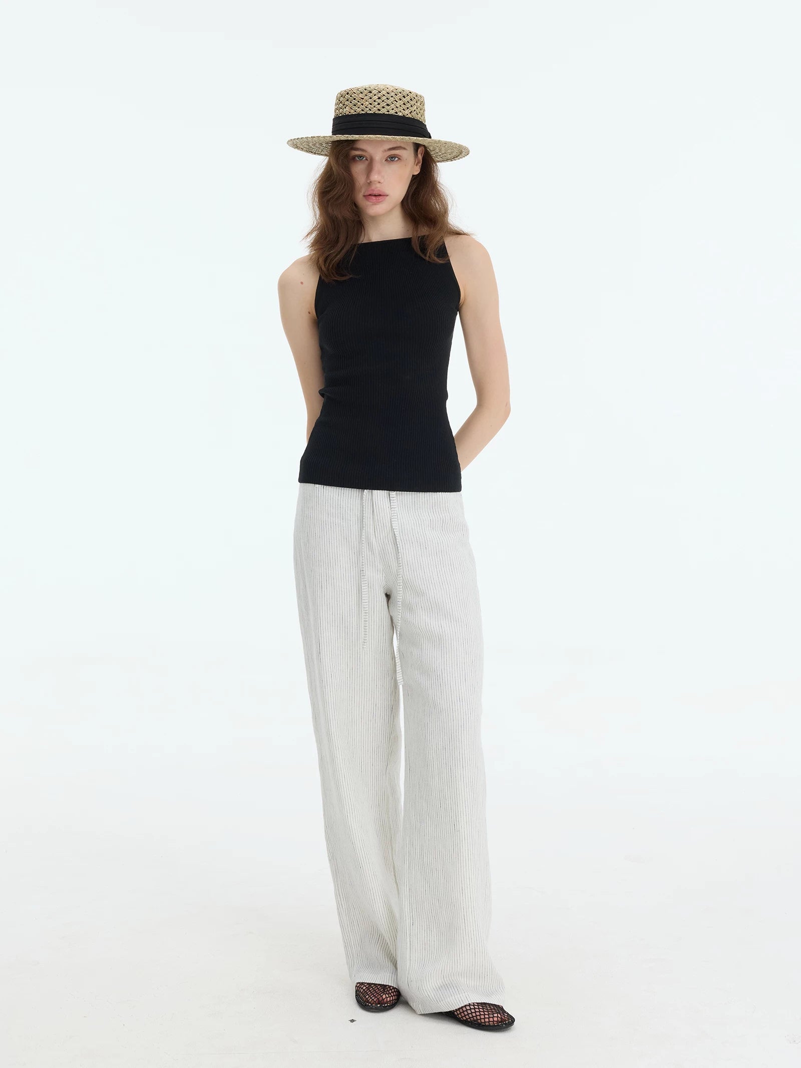 Veryrareme Lyocell Linen Ribbed Racerback Tank Top