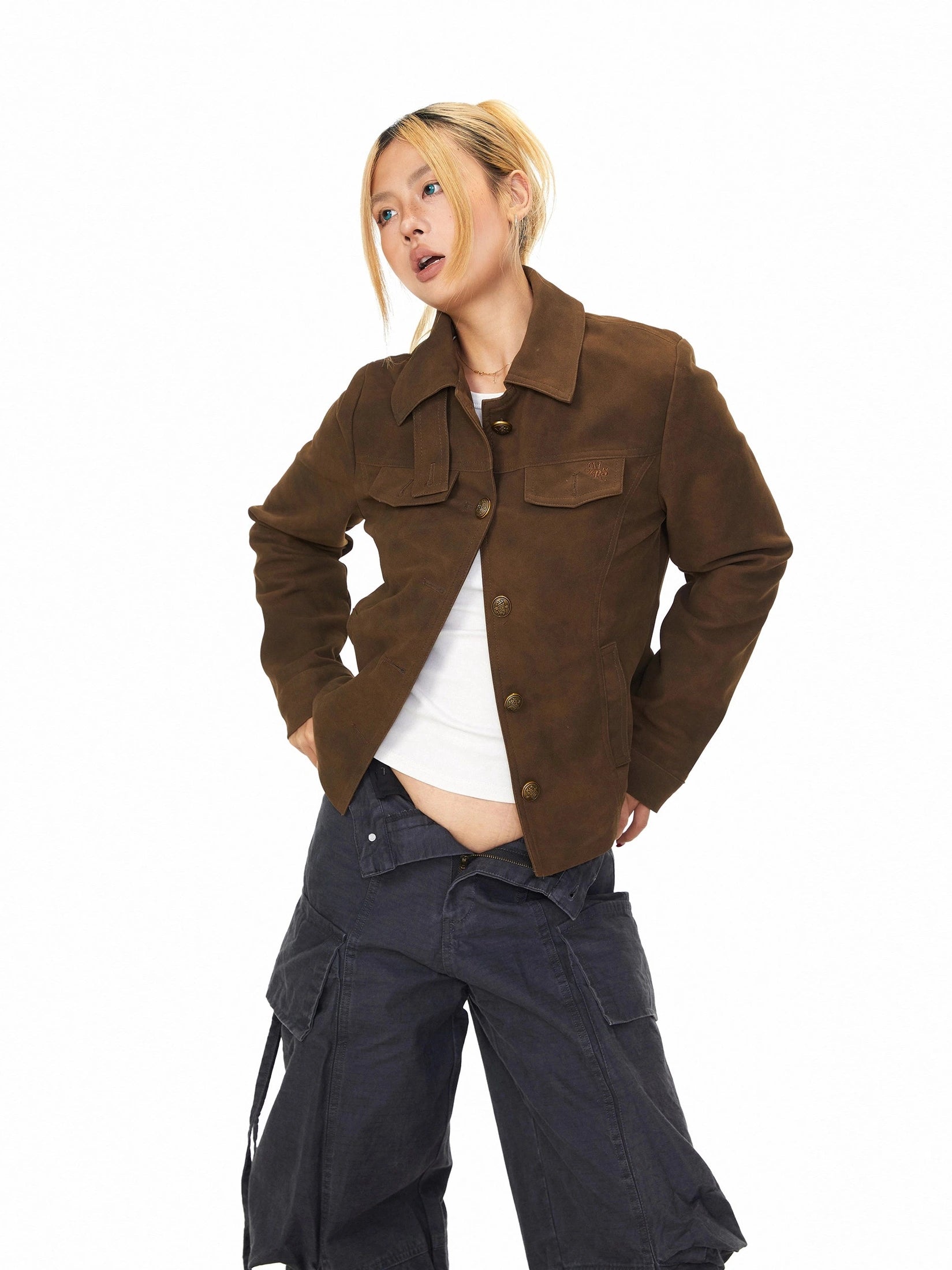 Mershier Suede Embroidered Lapel Jacket