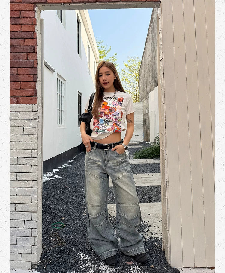 CCYE Straight Loose Patch Tailoring Old Jeans