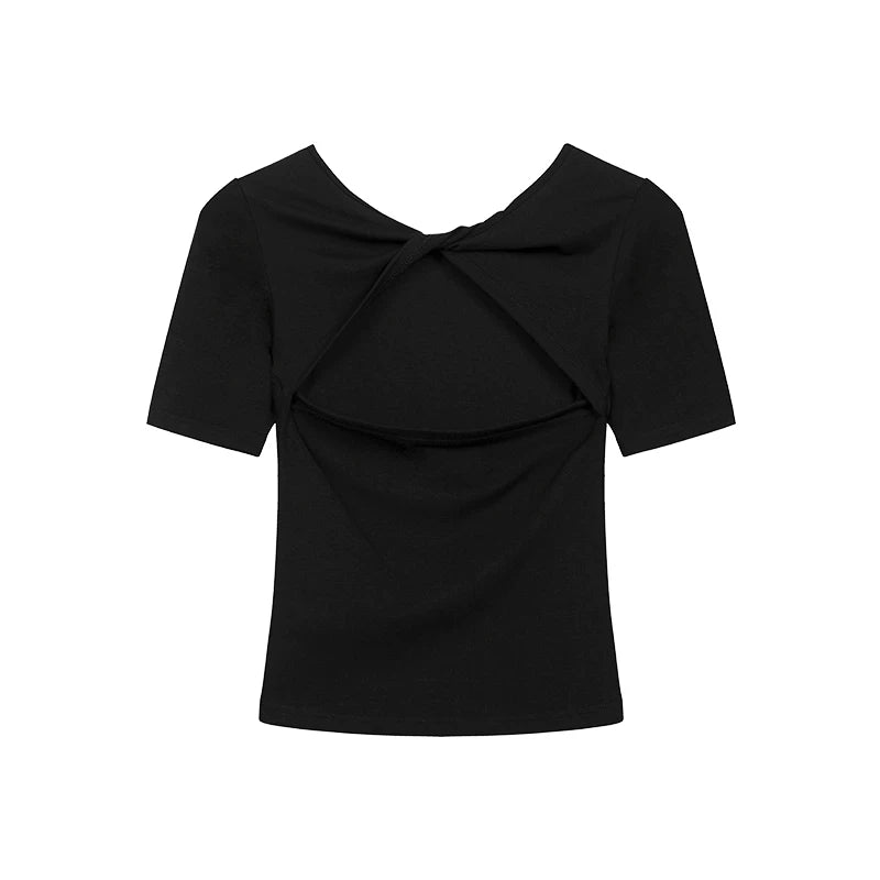 COSTUSTOOT Tencel Reversible Twist Back Cropped Tee