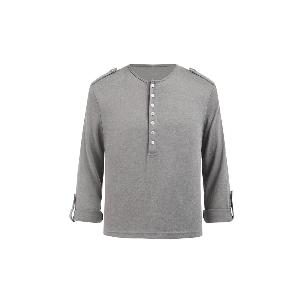 MANUSCRIPT Epaulet Henley Breathable Long-Sleeve Knit Tee