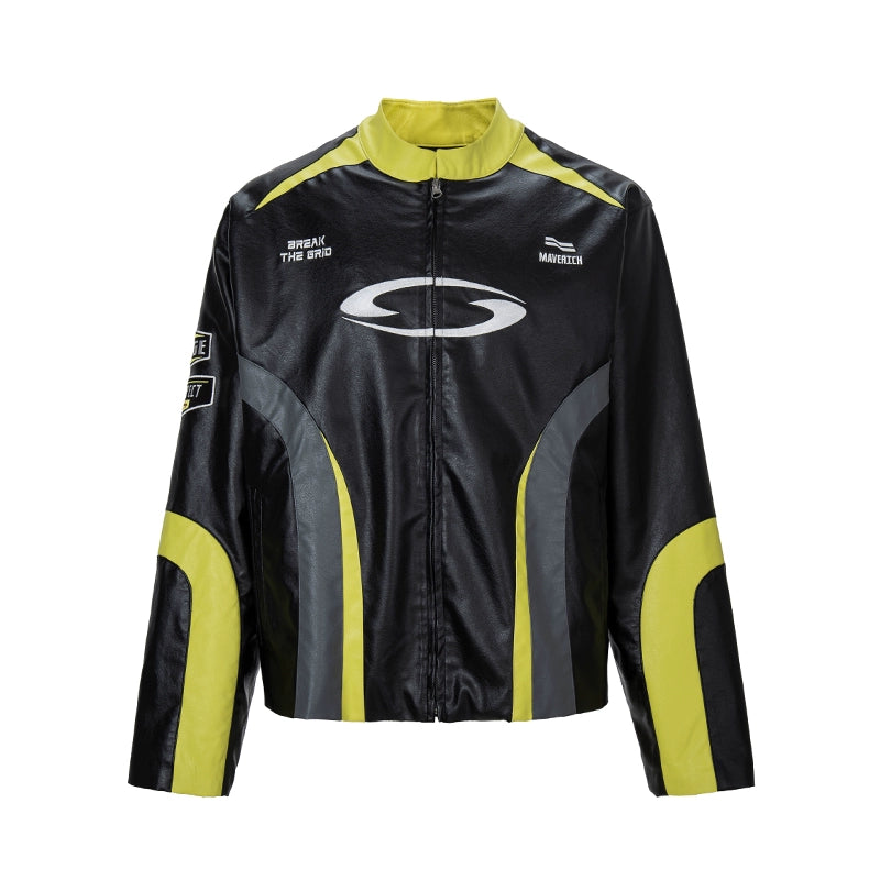 F2CE Stitching Contrasting Embroidered Leather Jacket