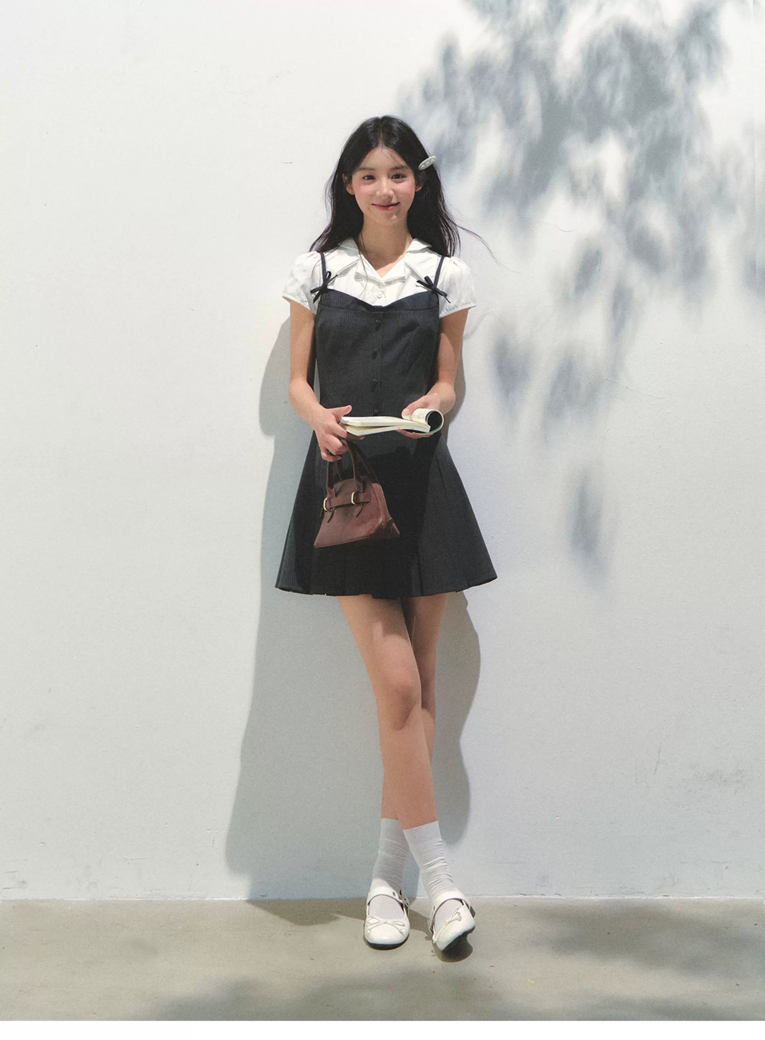 SunsetPark College Fake Two-piece Pleated Dress