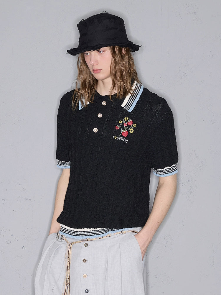 Rocawear Striped Pearl Buckle Embroidered Polo Shirt