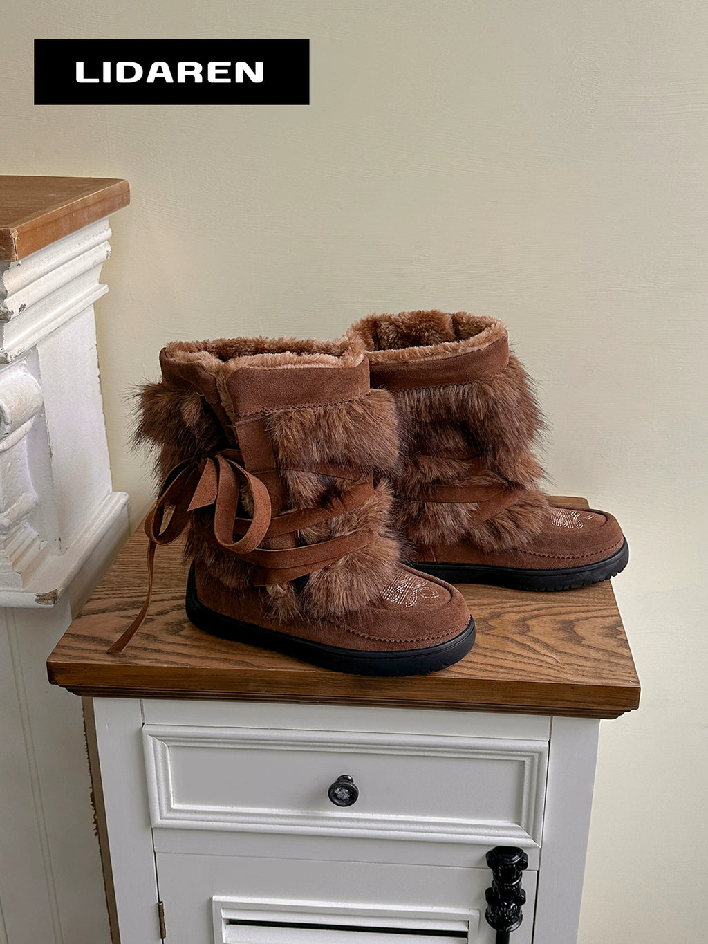 Lidaren Produced Leather Fleece Thick-soled Cotton Boots