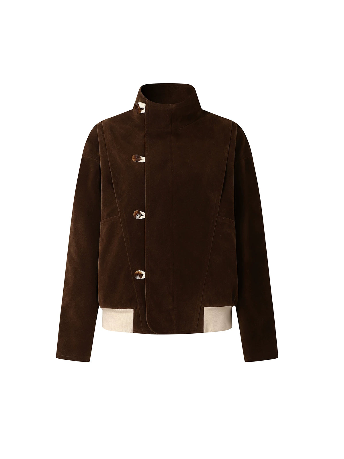 DIMC Suede Button Stand Collar Loose Jacket