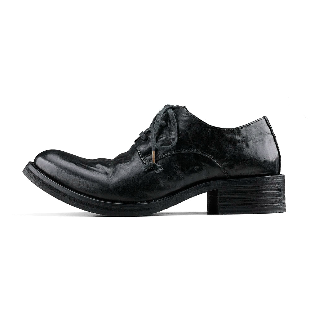 HANQIAORIJI Full-Grain Leather Pointed-Toe Derby