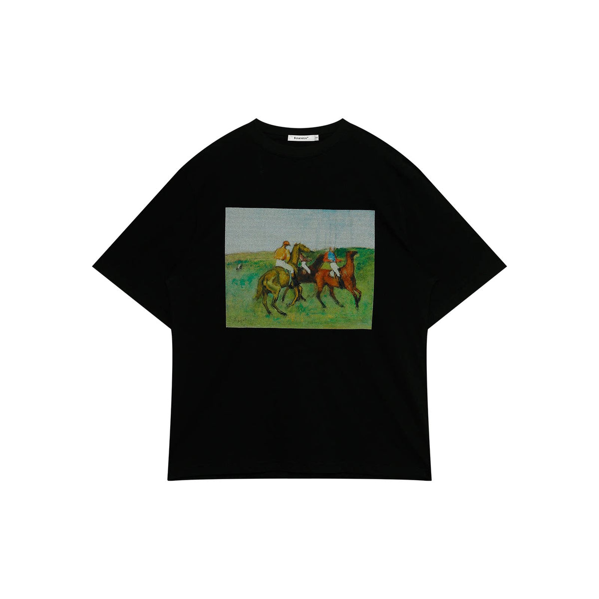 FUNKYFUN Vintage Equestrian Crayon Print Oversized Tee