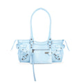 JANDRESS Blue Rivet Faux Leather Zip-Top Underarm Bag