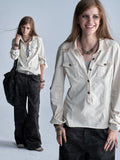 wear And tear Two-Tone Raw-Edge Adjustable-Sleeve Washed Knit Tee
