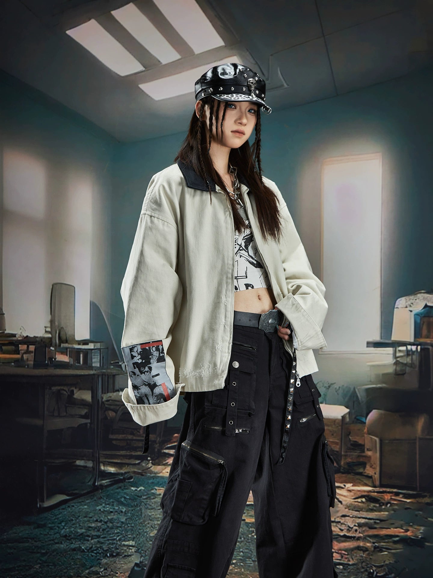 NOMANIAI Loose Zip Lapel Denim Jacket