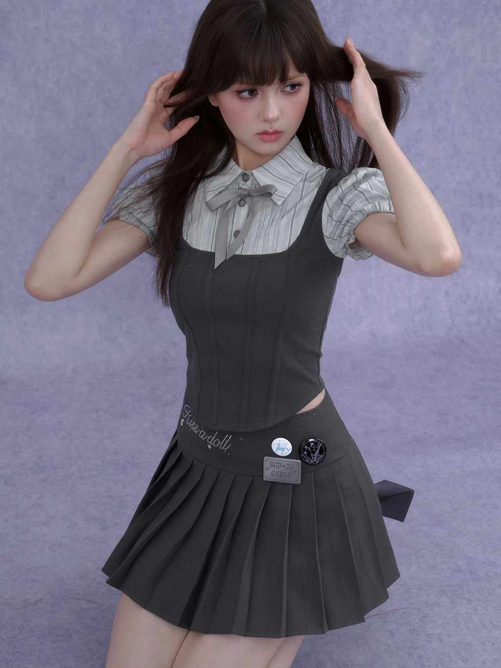 SagiDolls Sweet Schoolgirl Fake Corset Bubble Sleeve Two-Layer Top