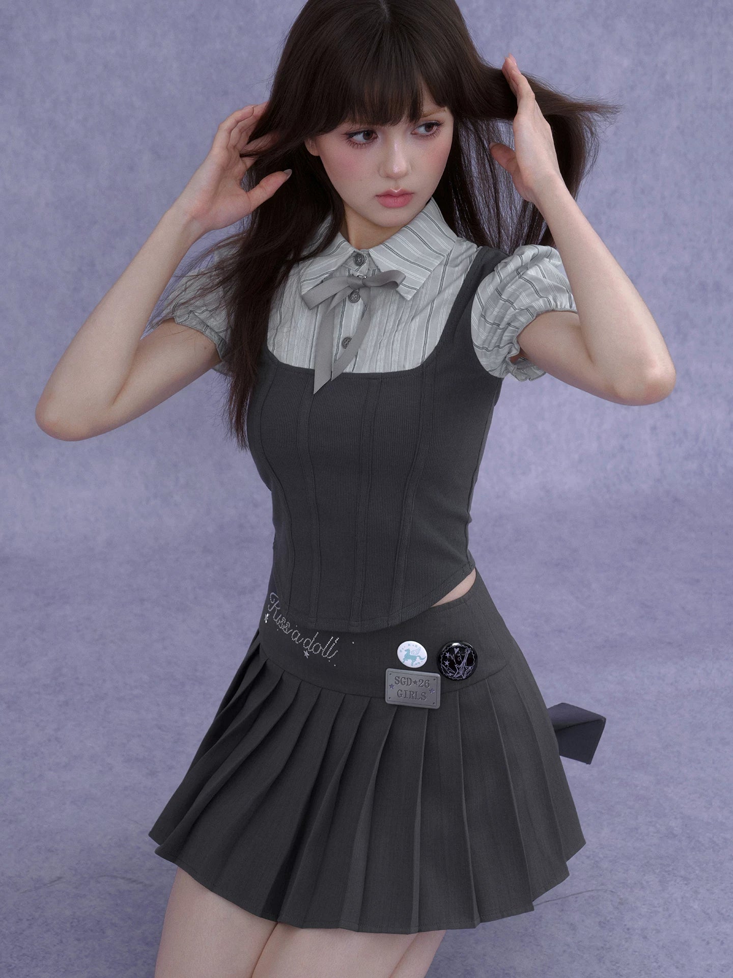 SagiDolls Sweet Schoolgirl Fake Corset Bubble Sleeve Two-Layer Top