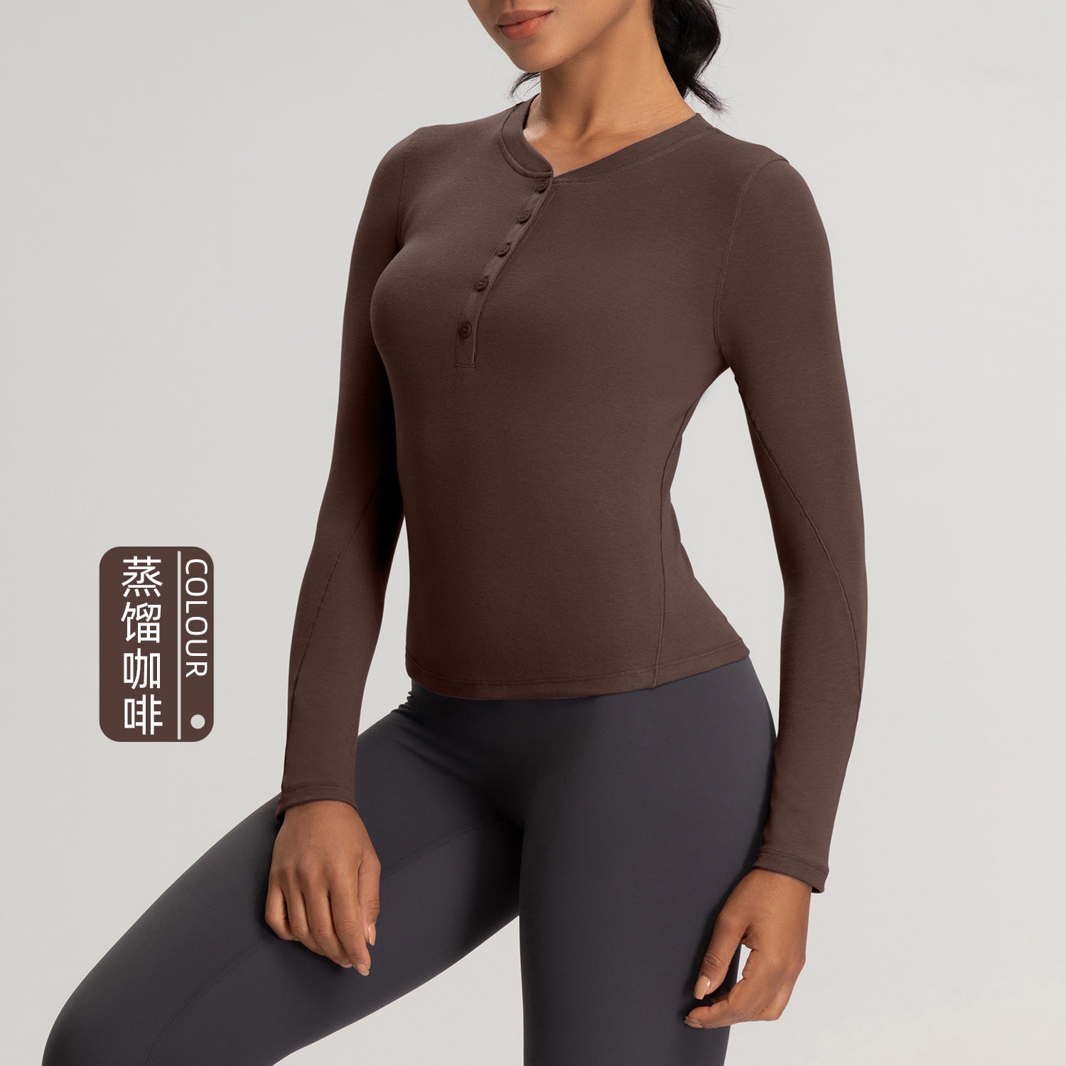 Athena Lulu Button Long Sleeve T-Shirt High Stretch Sports Henley Shirt Top