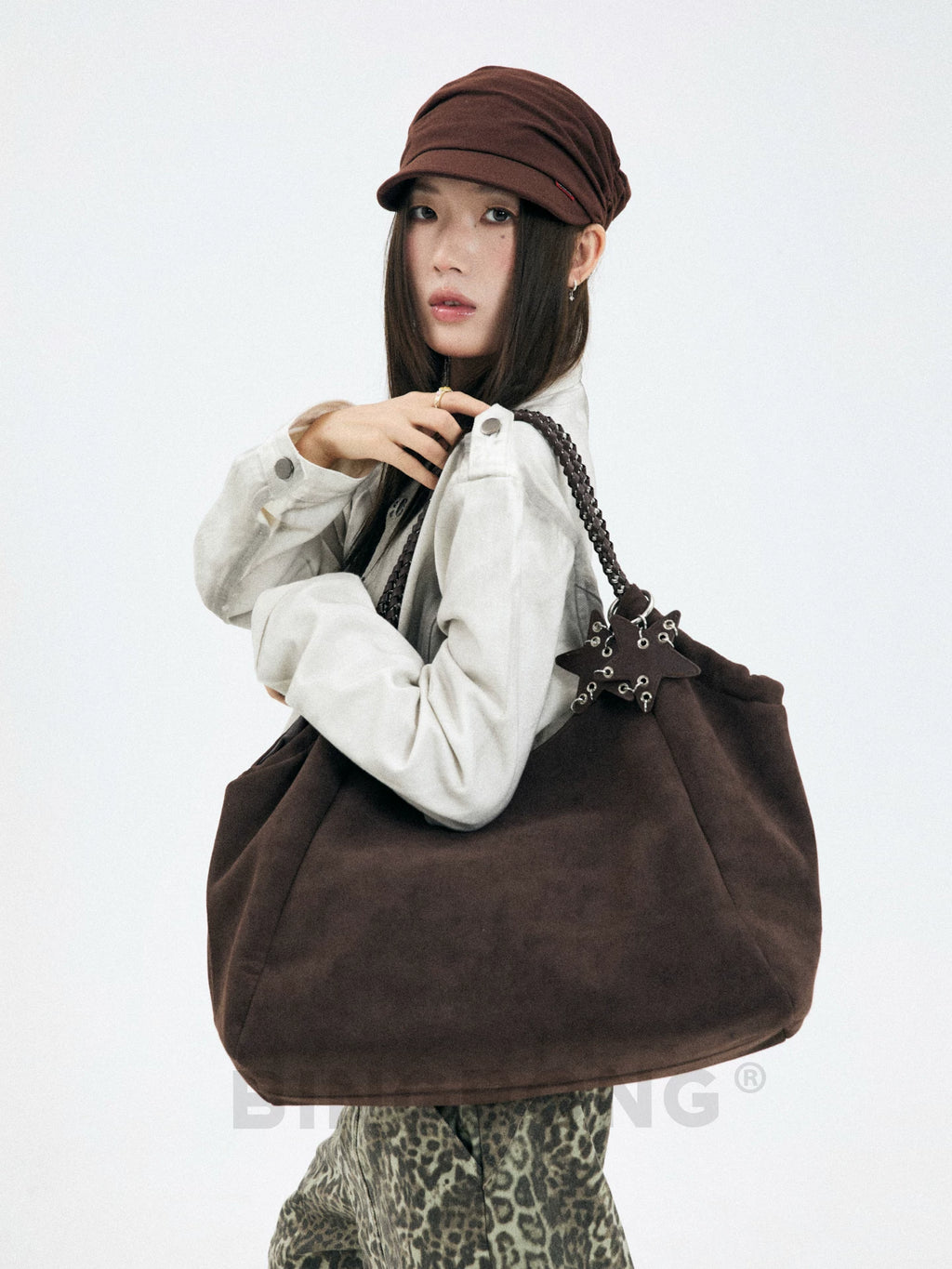 BINGBONG Suede Large Capacity Shoulder Bag