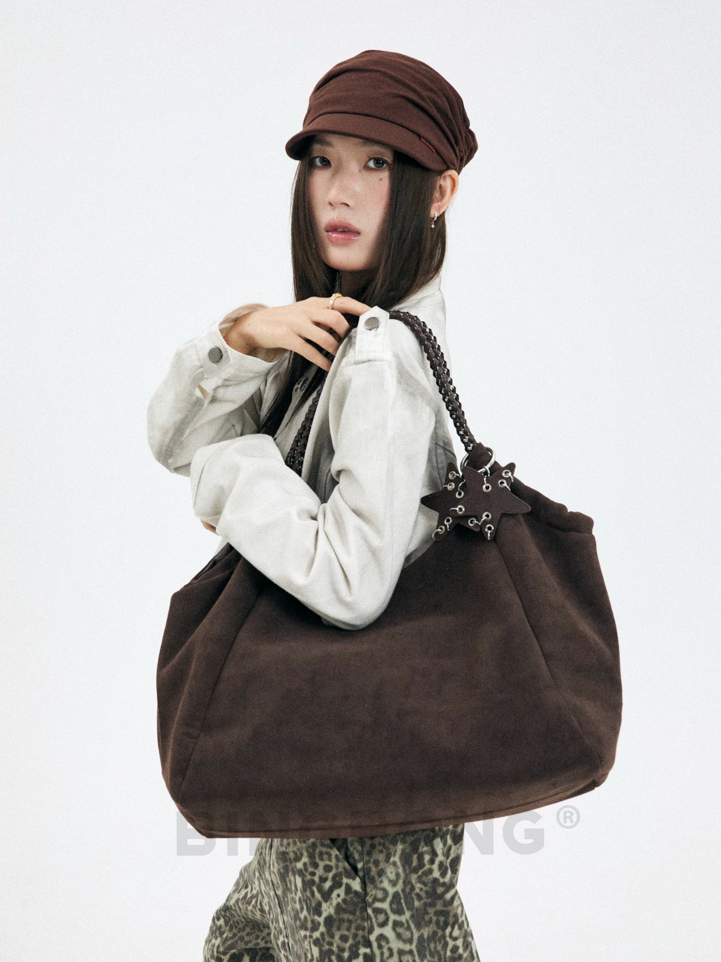 BINGBONG Suede Large Capacity Shoulder Bag