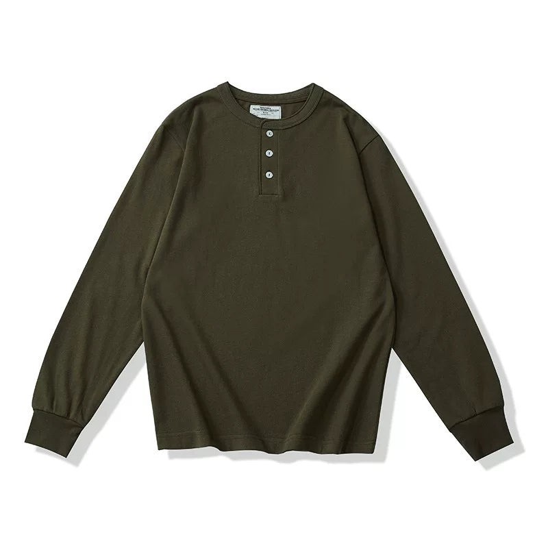 PrintAce Vintage Henry Collar Loose Shoulder Long Sleeves