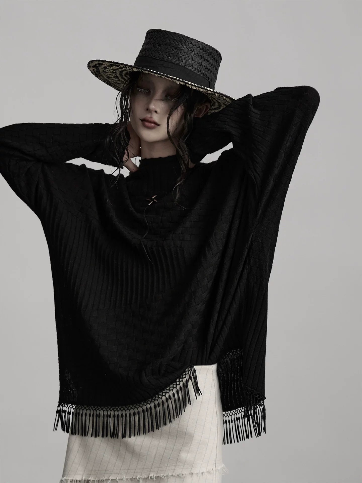 INDULGE Irregular Fringed Bottom Knitted Long Sleeves