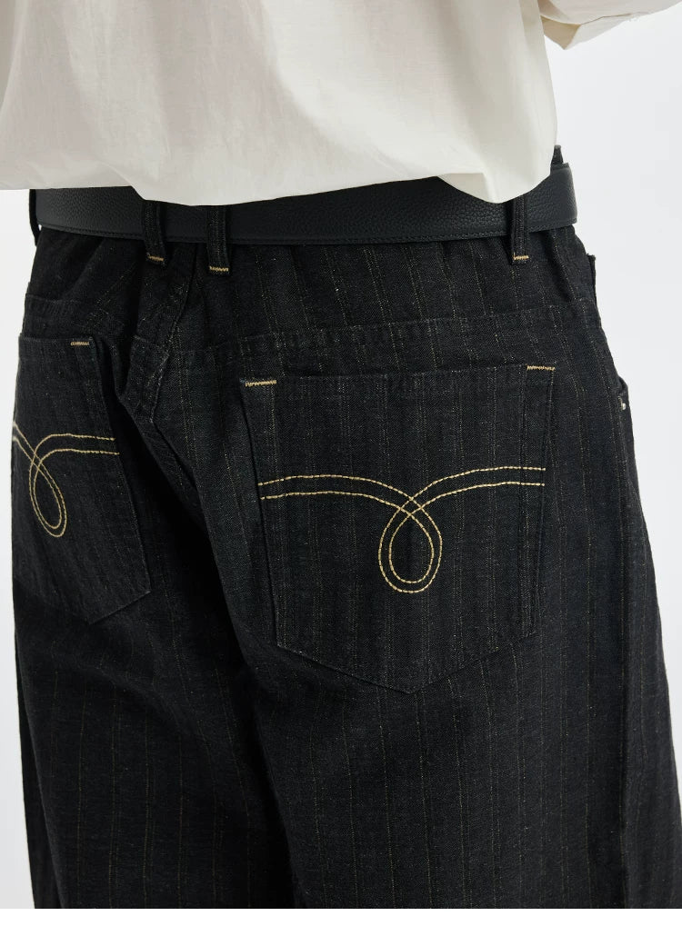 BUTTBILL Vintage Loose Tooling Dark Striped Straight Pants