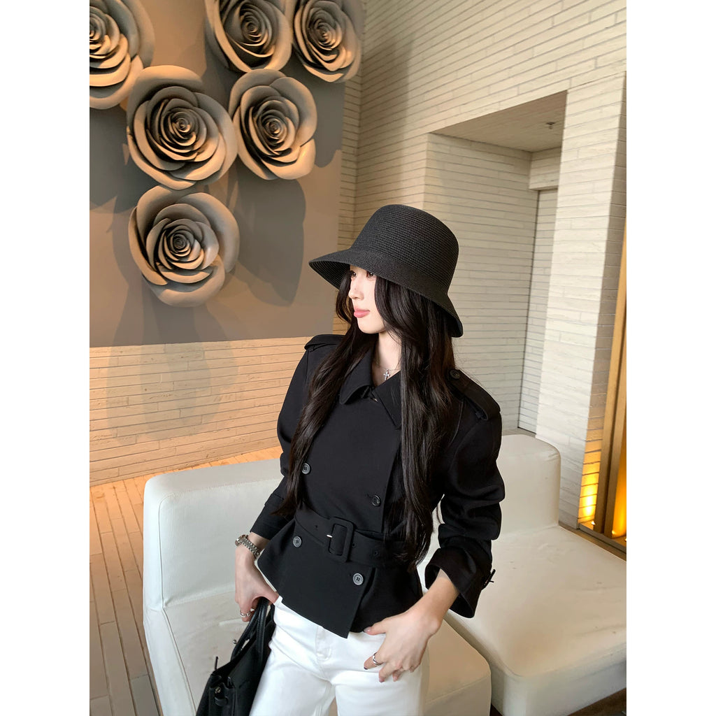 Pusumede Temperament Lapel Short Trench Coat