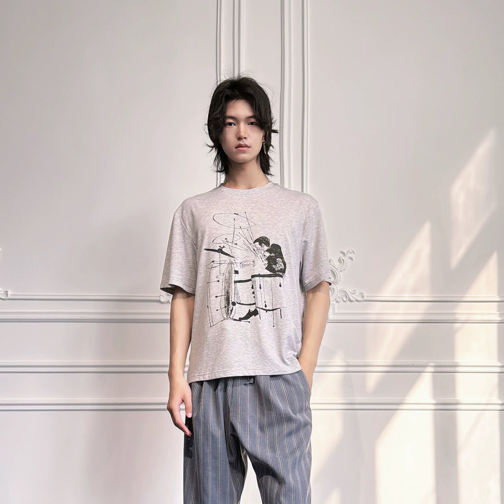 SOUTH FISH Drummer Print 220g Breathable Relaxed Fit Tee