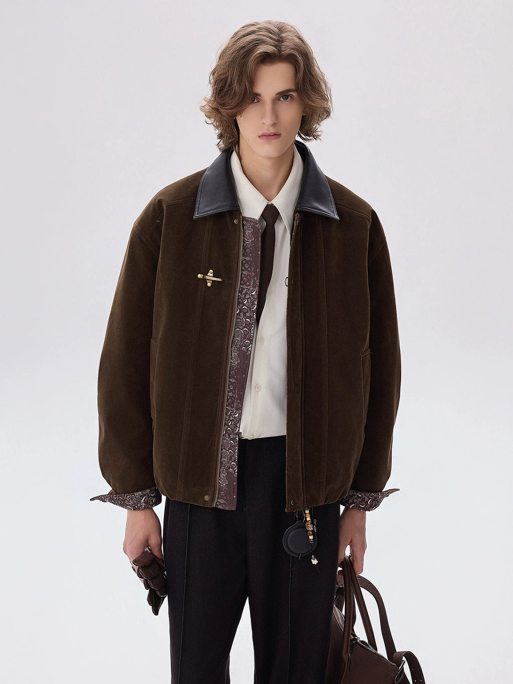CHOR Faux Suede Paisley Patchwork Lapel Jacket
