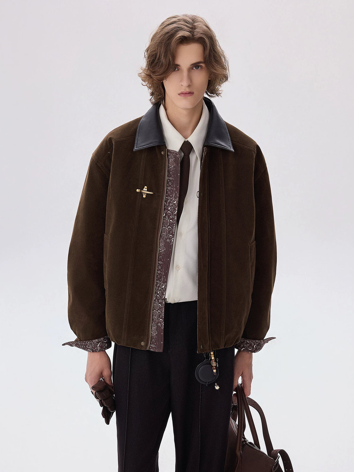 CHOR Faux Suede Paisley Patchwork Lapel Jacket