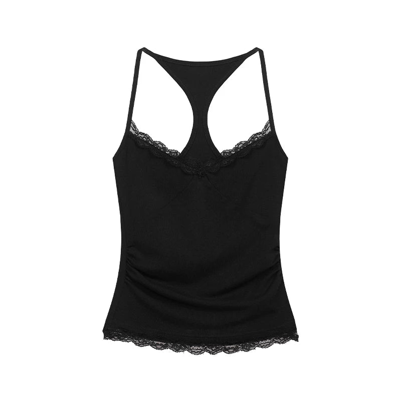 COSTUSTOOT Lace Trim V-Neck Racerback Camisole Tank Top