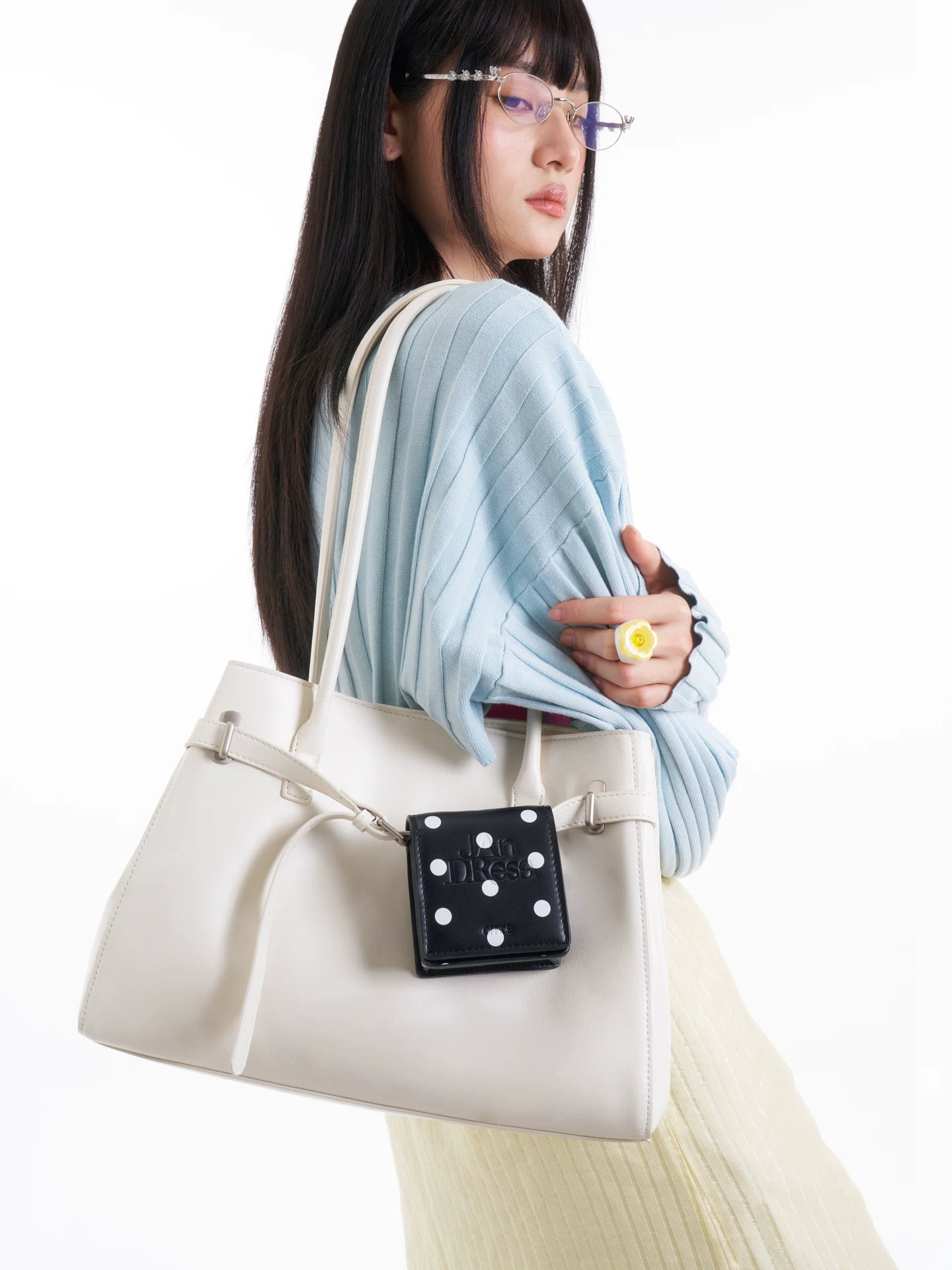 JANDRESS White Soft Leather Shoulder Bag with Magnetic Snap