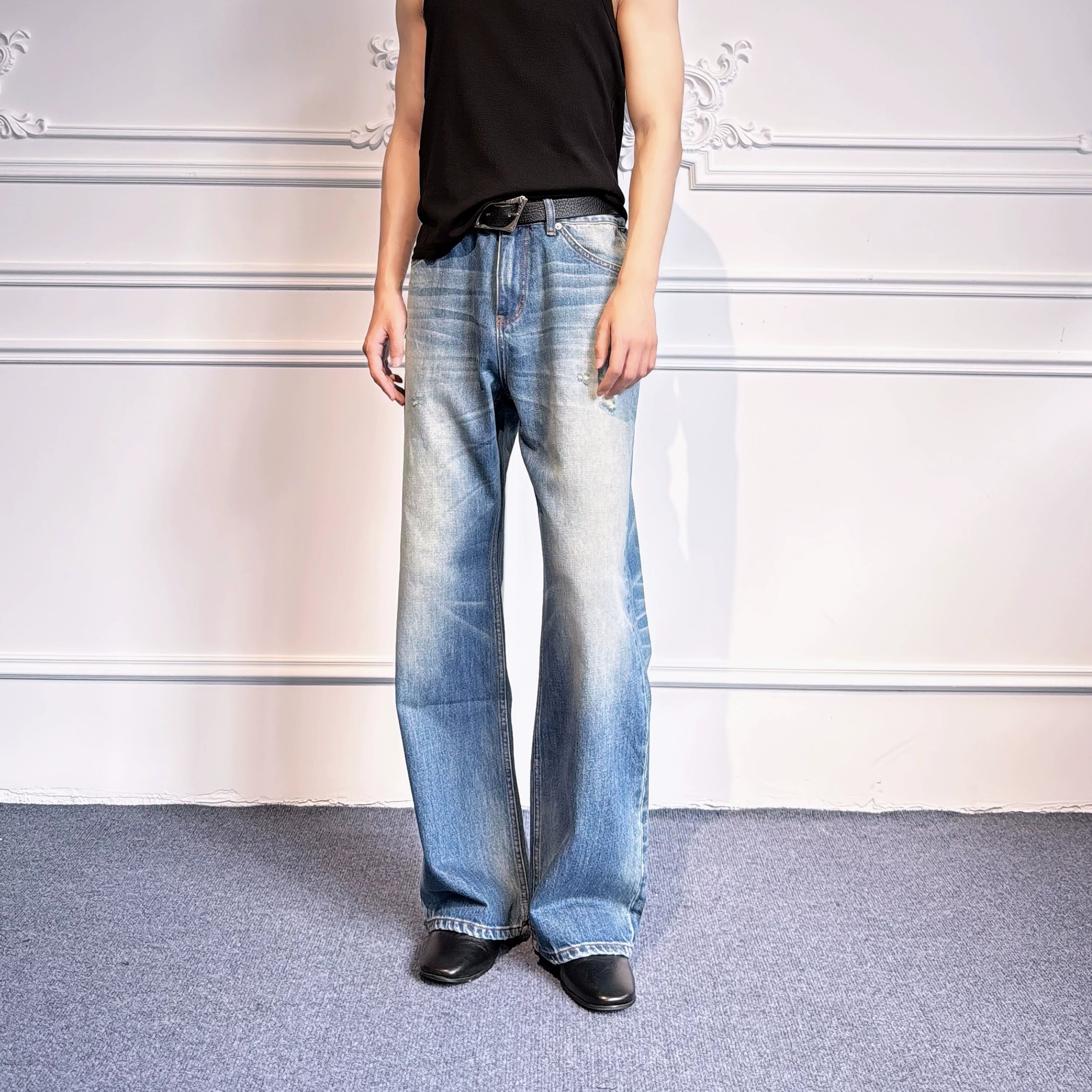 SOUTH FISH Ice Blue Gradient Distressed Straight-Leg Jeans