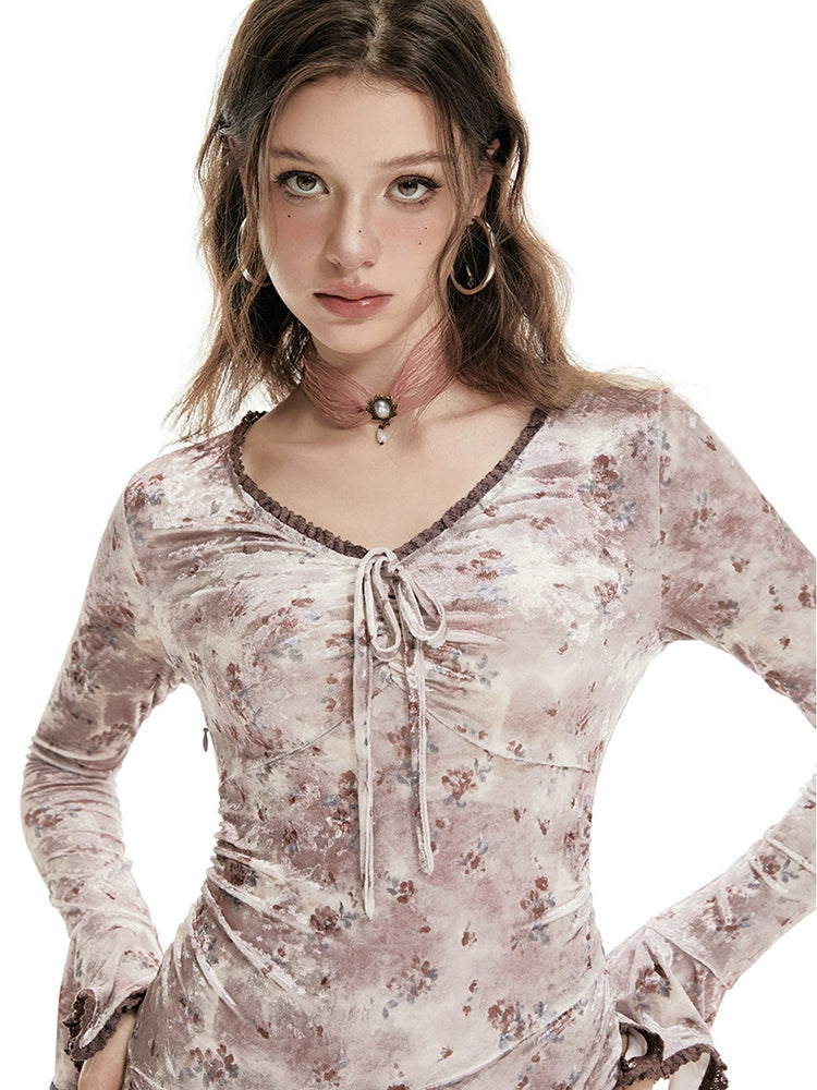 Imone Floral Waist Irregular Flared Sleeve Dress
