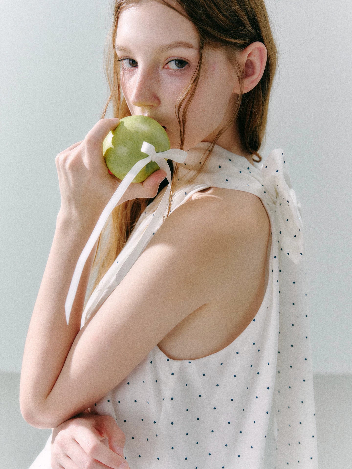 LOST FOREST Linen Bow Tie Halter Neck Top