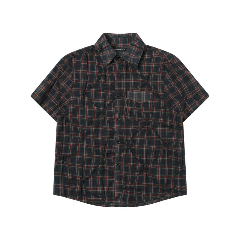 TGNS Plaid Cropped Breathable Loose Fit Blouse
