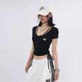 SAMUSAN Embroidered Three-bar Drawstring Slim Slacks