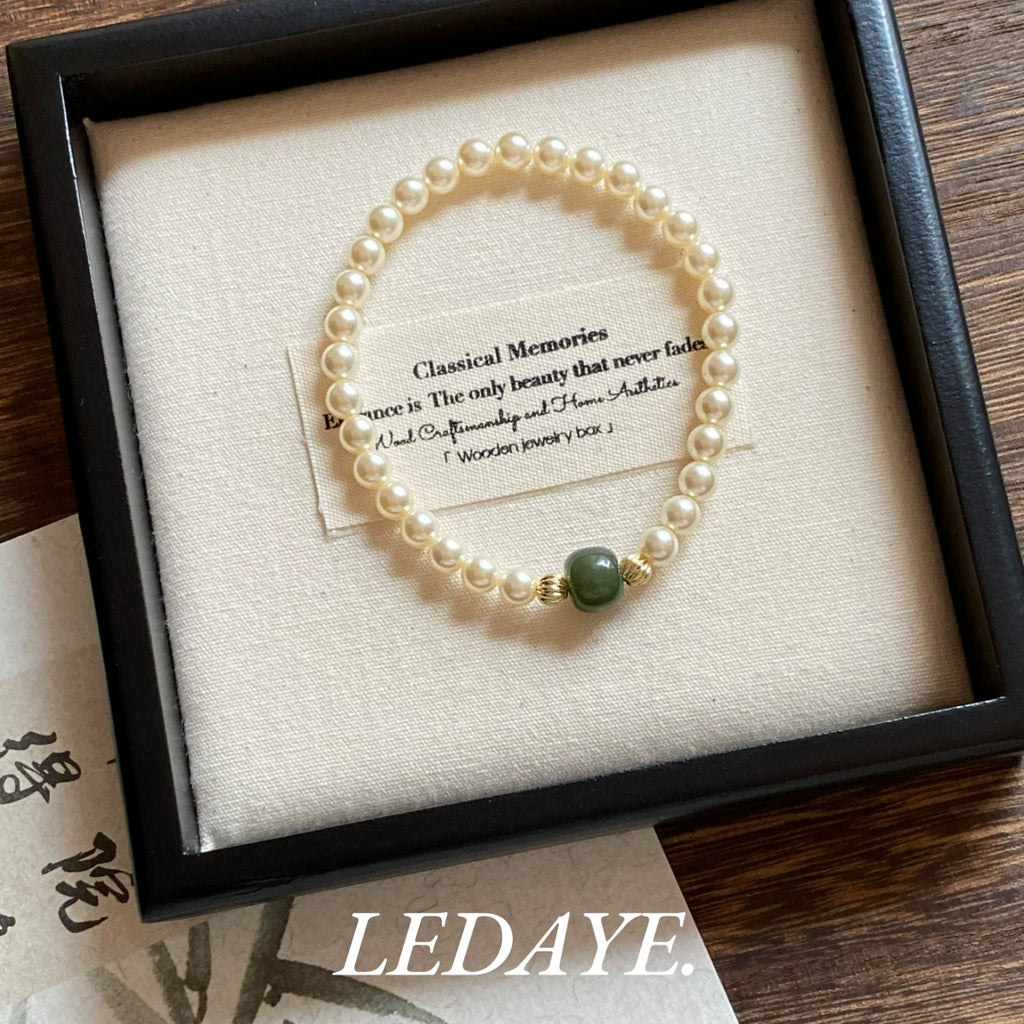 LIDAYE Natural Hetian Jade Pearl Beaded Bracelet