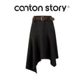 Cantonstory Black Irregular High-Waist A-Line Midi Skirt