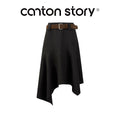 Cantonstory Black High-Waist A-Line Midi Skirt